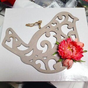 Wooden Lasercut Filigree Floral Bird Hanging Wood Sign Spring Bird Decor